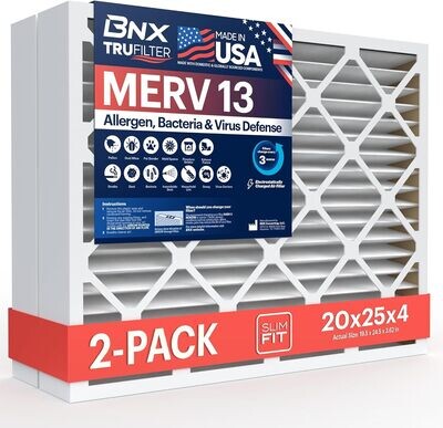 BNX TruFilter 20x25x4 (19.5’’ x 24.5’’ x 3.63‘’ Slim Fit) MERV 13 Air Filter