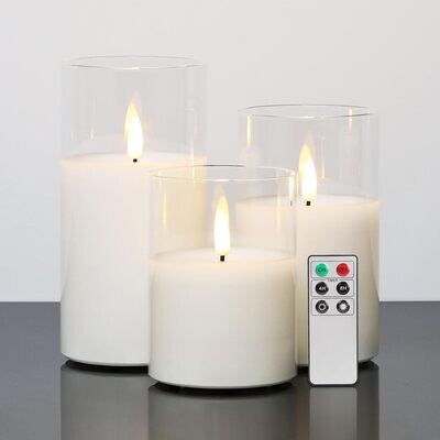Eywamage Clear Glass Flameless Candles with Remote, Flickering Realistic LED