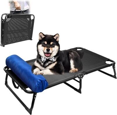 Elevated Raised Small Medium Dog Bed Cots w/Bolster, No Assembly Needed