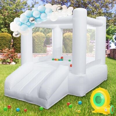 Small White Bounce House with Slide, Mini Indoor Bounce House Castle STAINED