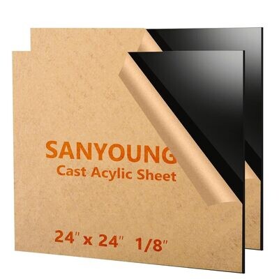 Black Acrylic Plexiglass Sheet 24 inch x 24 inch x 1/8 inch, 2 Pack Black Cast Square Panel
