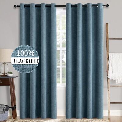 MIULEE Linen Texture Curtains for Bedroom Solid 100% Blackout Thermal Insulated