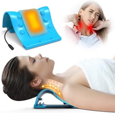 Heated Cervical Neck Stretcher with Heating Pad - Instant Pain Relief, Muscle