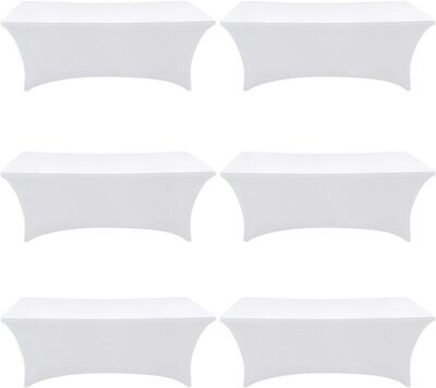 White Spandex Table Cover Fitted Rectangular Tablecloth 6 Pc