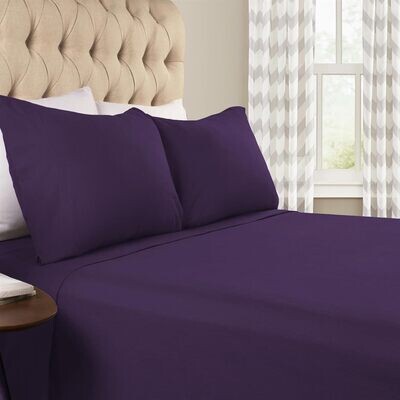 SUPERIOR Flannel Paisley & Solid Sheet Set, Queen, Purple