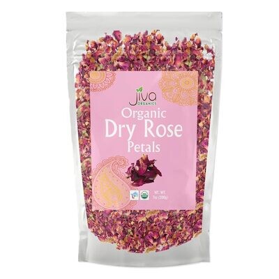 Jiva USDA Organic Dried Red Rose Petals 7 Oz (200g) Large Bag - Food Grade,