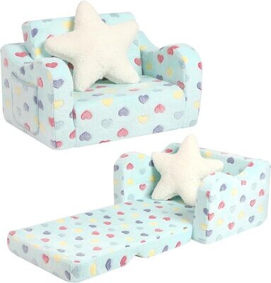 Toddler Couch, 2-in-1 Toddler Soft Couch Fold Out with Star Pillow, Convertible