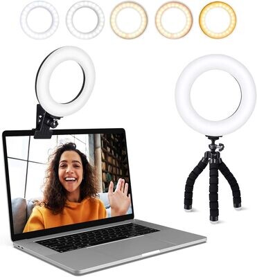 Video Conference Lighting Kit, Ring Light Clip on Laptop Monitor with 5 Dimmable