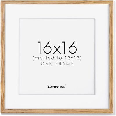 16x16 Picture Frame, Solid Oak Wood Frame 16 x 16, 16x16 Square Frame Matted