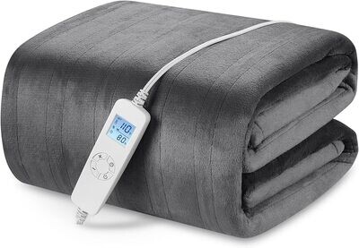 Electric Heated Blanket 84 inch x 90 inch Queen Size with 6 Levels & 8h Auto Off, Gray
