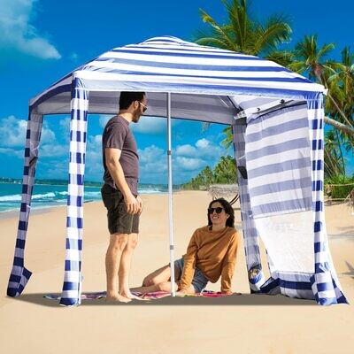 CROWN SHADES Cabana Shelter Sun Shade Tent (6.5x6.5, Navy Blue and White