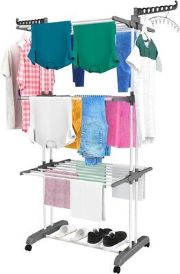 Clothes Drying Rack, Indoor, Outdoor Laundry Drying Rack, with Foldable Wings