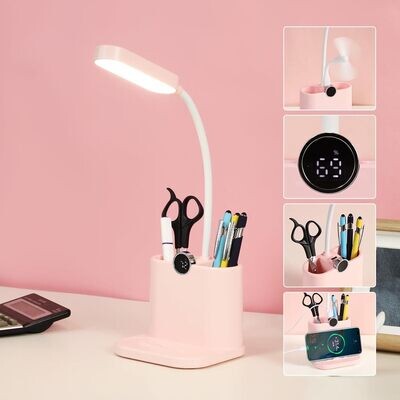 SUNLONG Small Desk Lamp with USB Charging Port, 3 Modes Dimmable Pink Lamp Pink