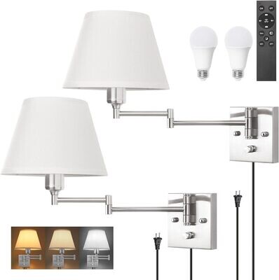 TRLIFE Wall Sconces Plug in, Remote Control Dimmable Wall Sconce and Adjustable