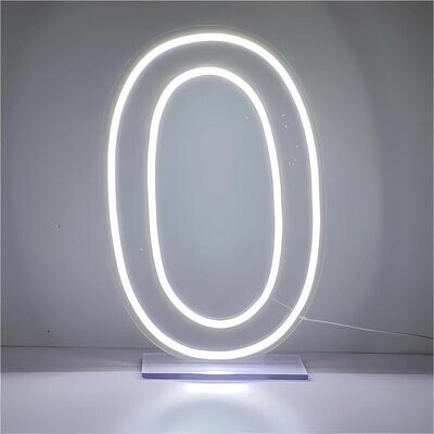 Qiguangzs Number 0 Shaped Neon Sign Lights, Cool White USB Powered Neon Number