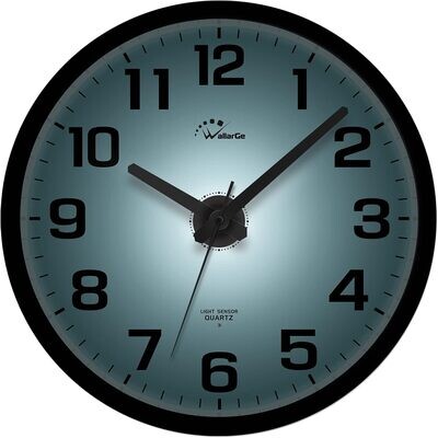 WallarGe Night Light Wall Clock for Bedroom - Silent Lighted up Wall Clock Glow