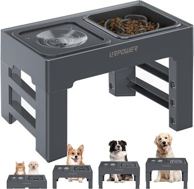 URPOWER 2-in-1 Elevated Slow Feeder Dog Bowls with No Spill Dog Water Bowl