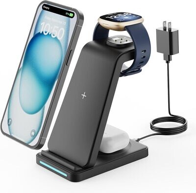 Wireless Charger for Fitbit Charging Station - GEEKERA 3 in 1 Phone Charger