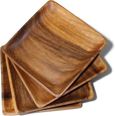 WRIGHTMART Wood Plates Set of 4 - Durable Rustic Authentic Design - Square