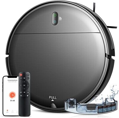 MAMNV BR151 - 2 in 1 Mopping Robot Vacuum with Watertank and Dustbin, Black