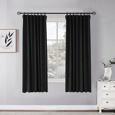 100% Blackout Curtains 63 Inches Long, Linen Thermal Insulated Curtains & Drapes