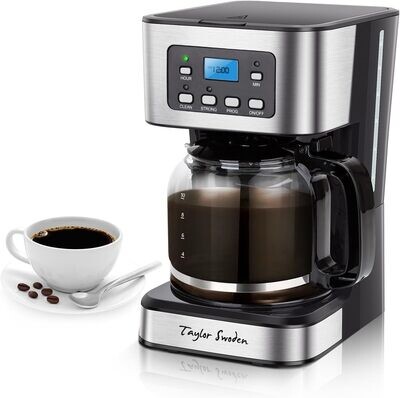 Taylor Swoden 12-Cup Programmable Coffee Maker, Regular & Strong Brew Drip