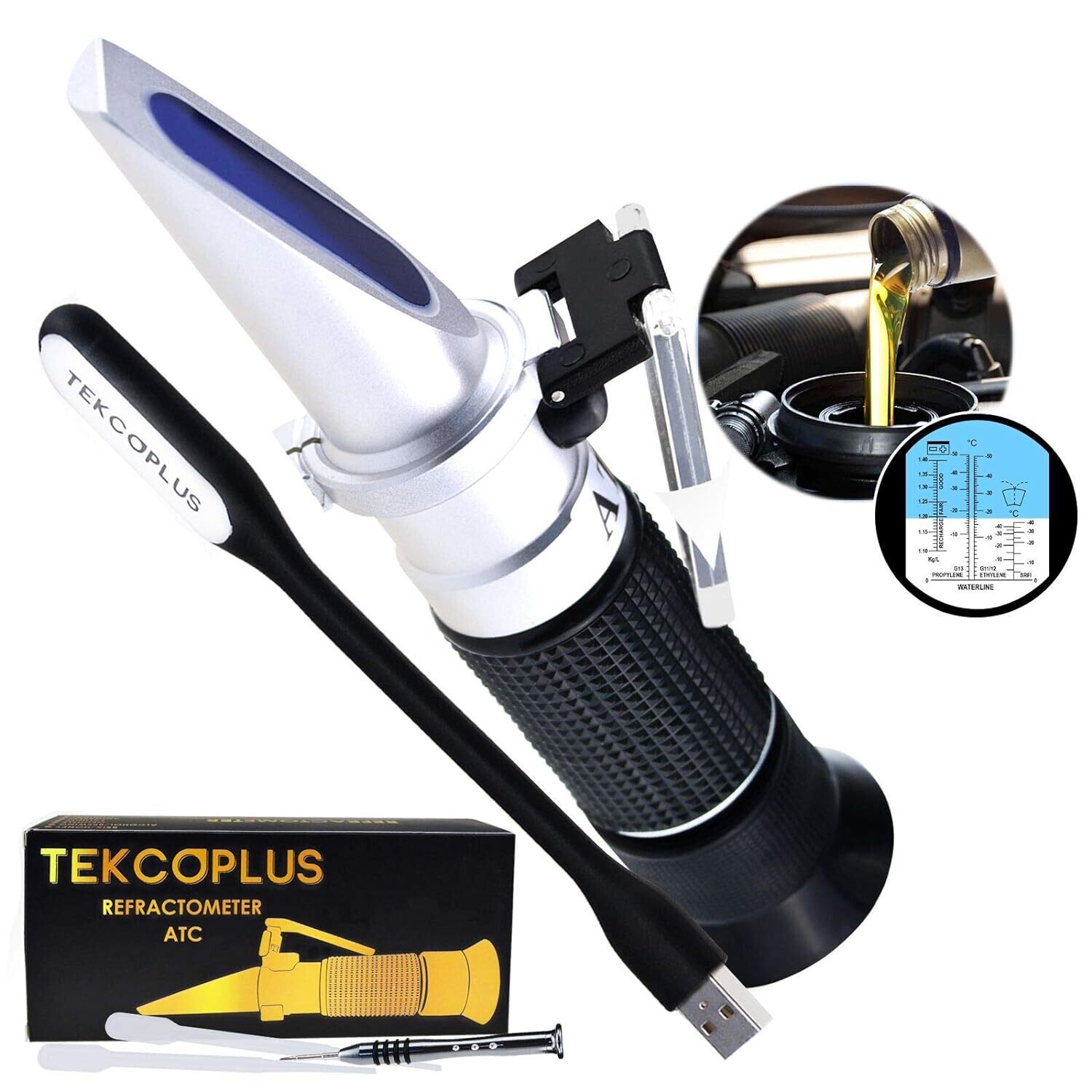 TEKCOPLUS 4in1 Antifreeze Refractometer, Coolant Refractometer with