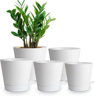 WOUSIWER Self Watering Planters 7/6.5/6/5.5/5 inch, Plant Pots with High