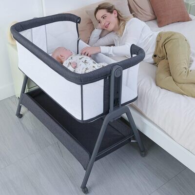 ANGELBLISS Baby Bassinet Bedside Crib with Storage Basket and Wheels