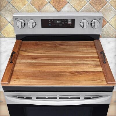 Noodle Board Stove Cover-Acacia Wood Stove Top Covers ONE HANDLE BROKEN