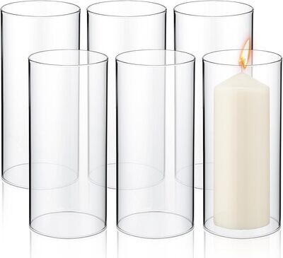 Yaomiao 6 Pieces Hurricane Candle Holder Sleeve Open Ended Clear Glass Cylinder