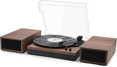 LP&NO.1 Vintage Record Player with Dual External Speakers,Wireless Turntable