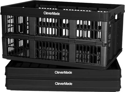 CleverMade Collapsible Utility Crate, Black, 3PK - 45L (11 Gal) Collapsible