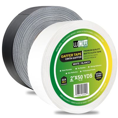 Wow Gaffers Tape 2 Inch (Black & White) - 50 Yards, Residue Free, Non-Reflective