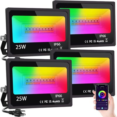 Upgraded LED Flood Light Outdoor 250W Equivalent, RGB Color Changing Floodlights