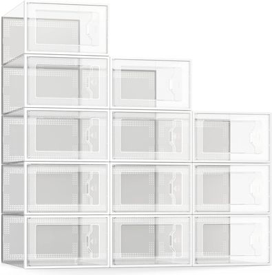 SEE SPRING Large 12 Pack Shoe Storage Box, Clear Plastic Stackable Shoe
