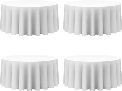BRILLMAX 4 Pack White Round Tablecloths 132 Inch - Circle Bulk Linen Polyester