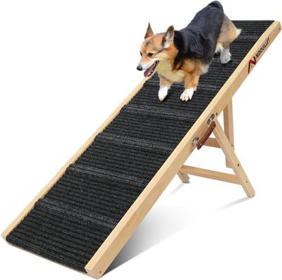 Nidouillet Dog Ramp for Bed, 47.2 inch Long Wooden Foldable Dog Ramp, 6 Adjustable