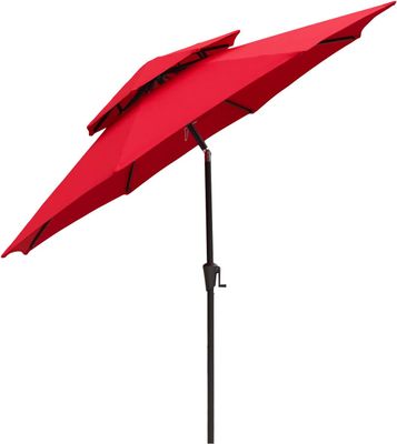 FLAME&SHADE 9 ft Double Top Outdoor Market Patio Table Umbrella with Tilt, Red