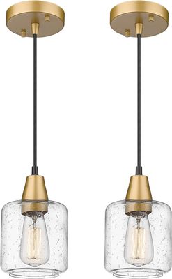 FOITTON Gold Pendant Light, Industrial Hanging Light Fixtures with Seeded Glass