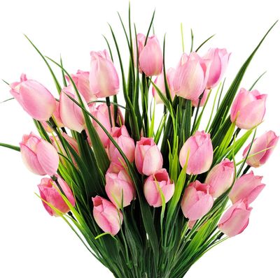 CORVYUC 6 Pcs Tulips Artificial Flowers for Outdoors, Fake Plants Faux Plastic
