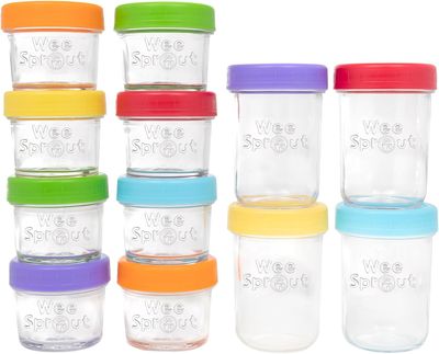 WeeSprout Glass Baby Food Storage Jars - 12 Set, 4 oz/8 oz Baby Food Jars,