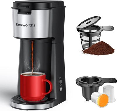 Famiworths Single Serve Coffee Maker for K Cup & Ground Coffee, With Bold Brew