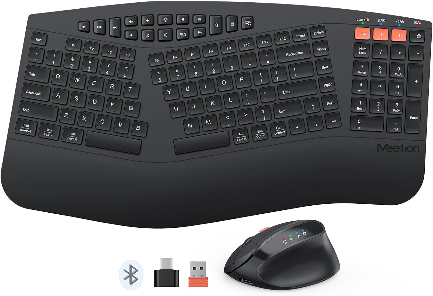 MEETION Ergonomic Keyboard and Mouse Wireless Combo, Black Blue Ridge