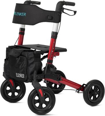 ELENKER All-Terrain Rollator Walker with Seat, Outdoor Rolling Walker, 10”