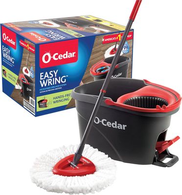 O-Cedar EasyWring Microfiber Spin Mop, Bucket Floor Cleaning System, Red, Gray,