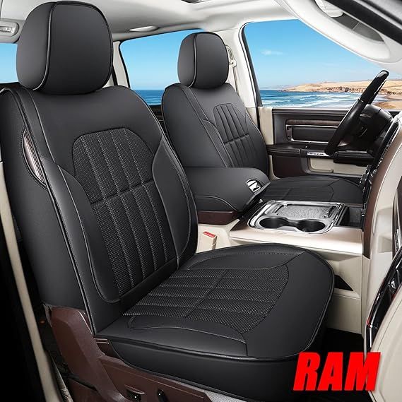 Truckiipa ‎RAM02 - Full Set, Leather Seat Covers for Dodge, Black