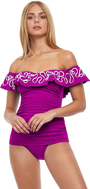 Profile by Gottex Free Spirit Off The Shoulder Tankini, Black/White, Size 6