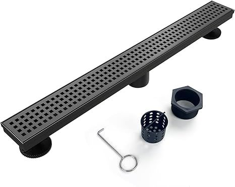 Elefloom HHH-222 - 36 inch Linear Shower Drain w/ Removable Grate Cover, Matte Black