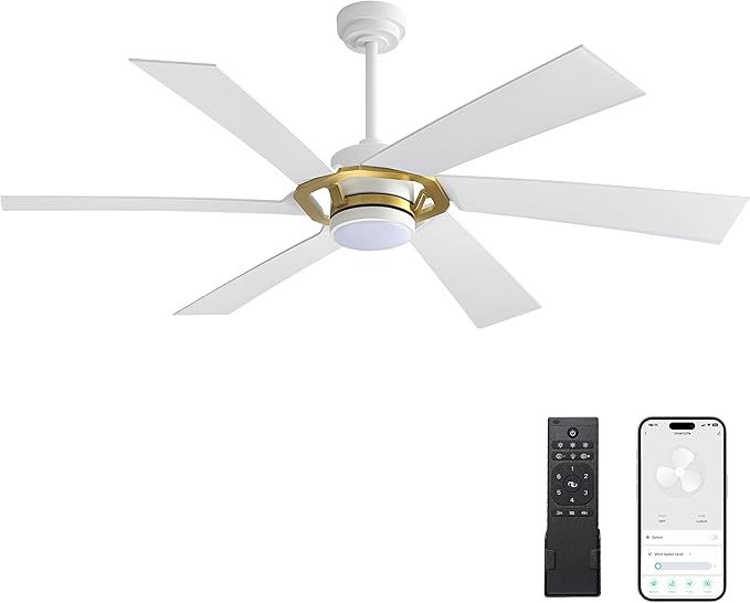 WINGBO 60 inch Smart DC Ceiling Fan with Lights,  6 Speeds, Reversible, Nickel/Gray